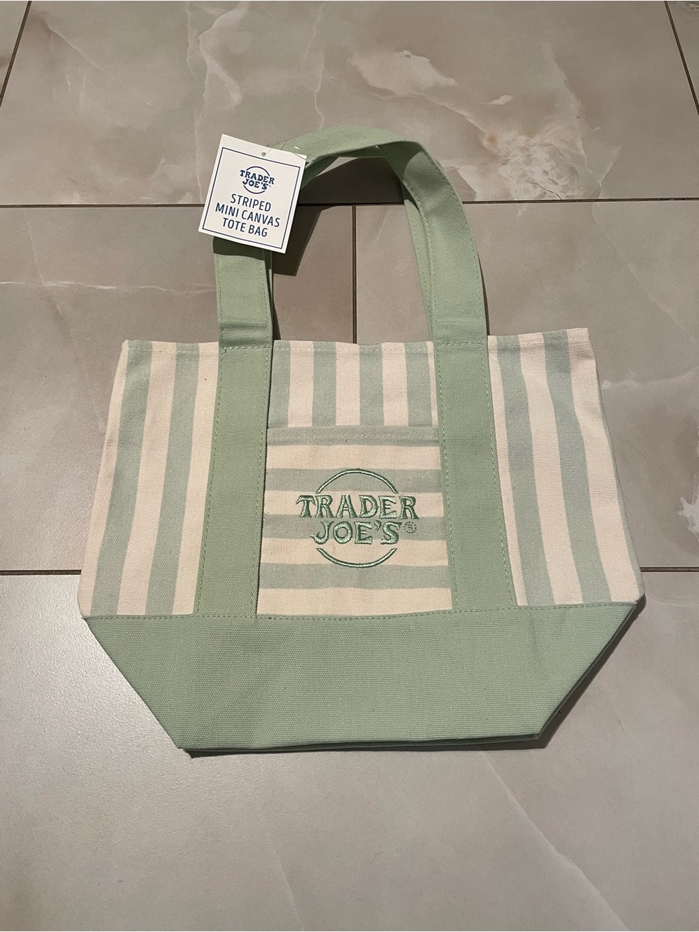 Trader Joe's Mint Green Striped Canvas Tote